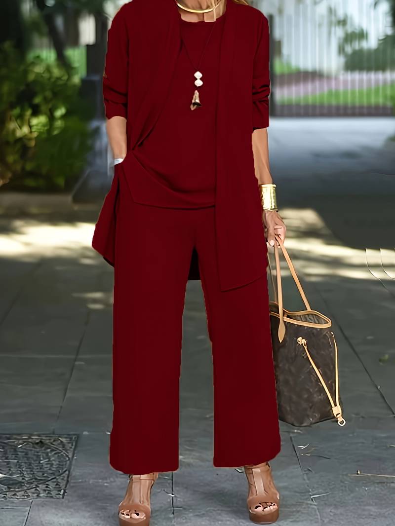 Libby | Elegant Round Neck Three-Piece Wide-Leg Set 1