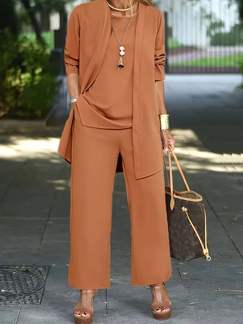 Libby | Elegant Round Neck Three-Piece Wide-Leg Set 2