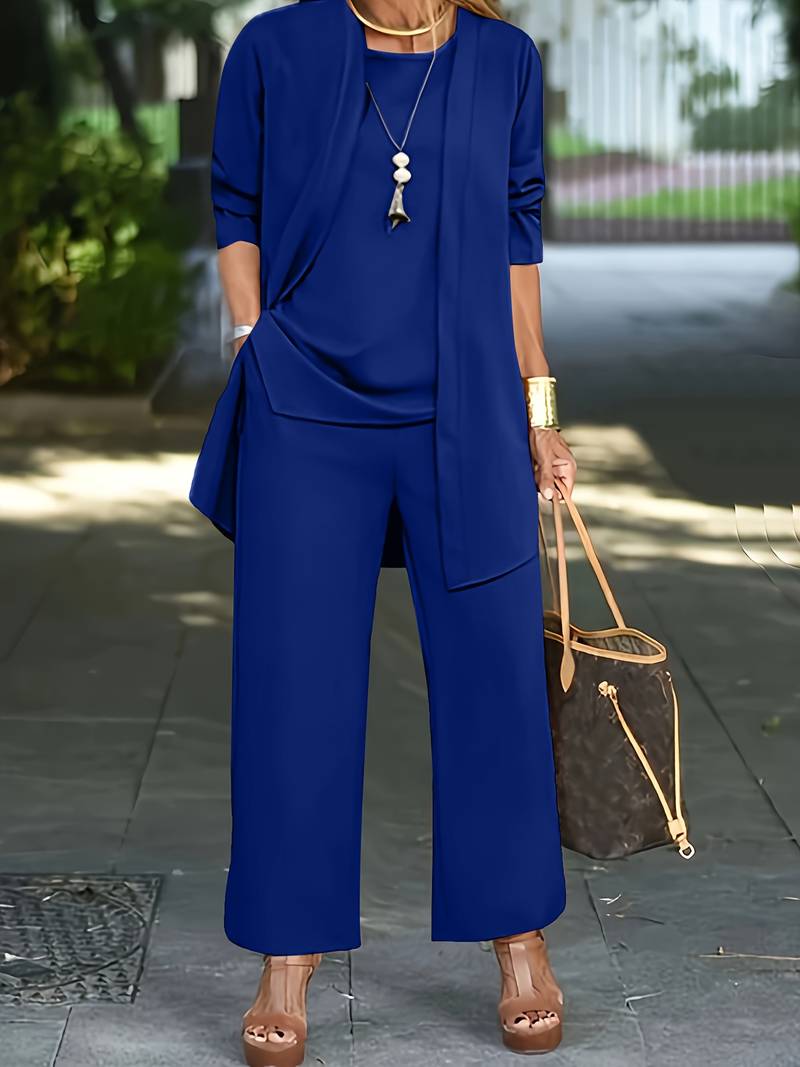 Libby | Elegant Round Neck Three-Piece Wide-Leg Set 4