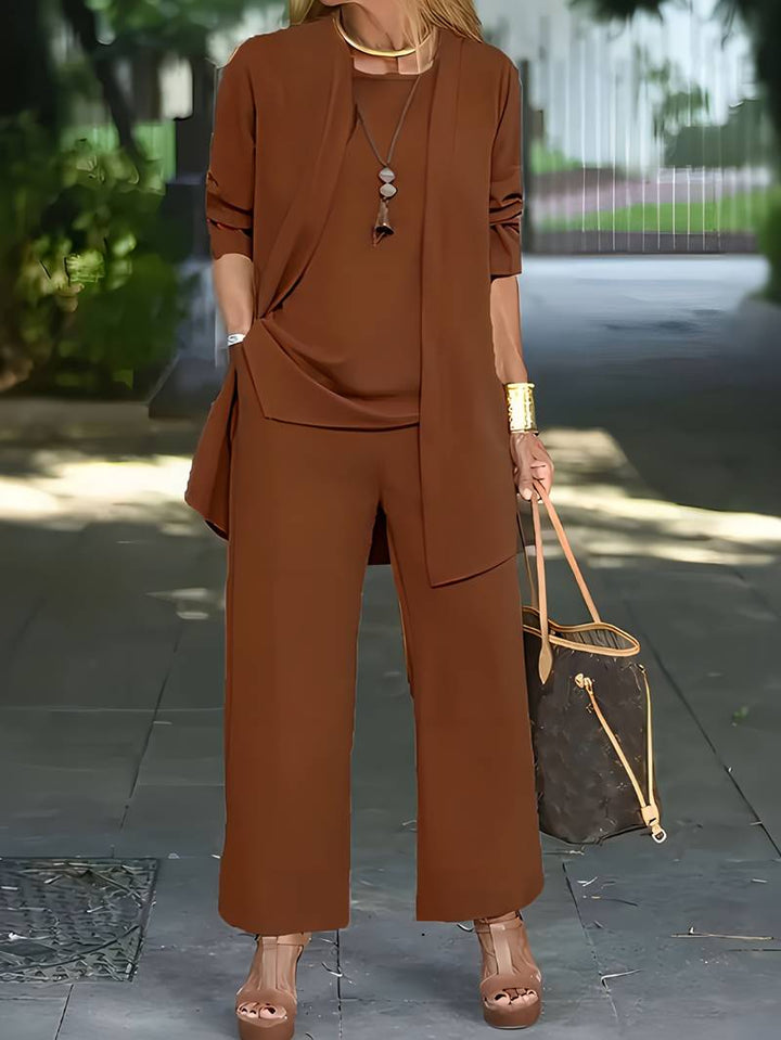 Libby | Elegant Round Neck Three-Piece Wide-Leg Set 5
