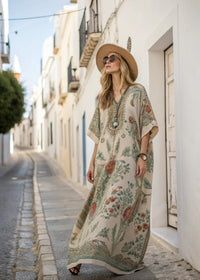 Elowyn| Blumiges Kaftan-Maxikleid
