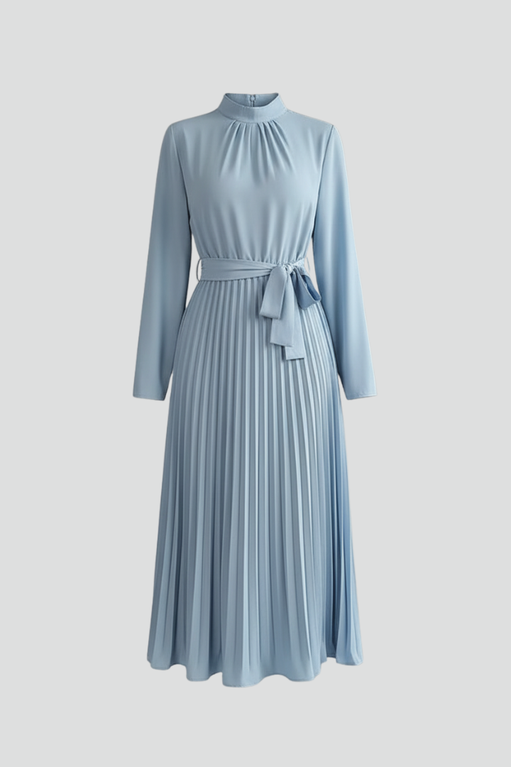 Linda | Elegant Mock Neck Pleated Midi Dress 1