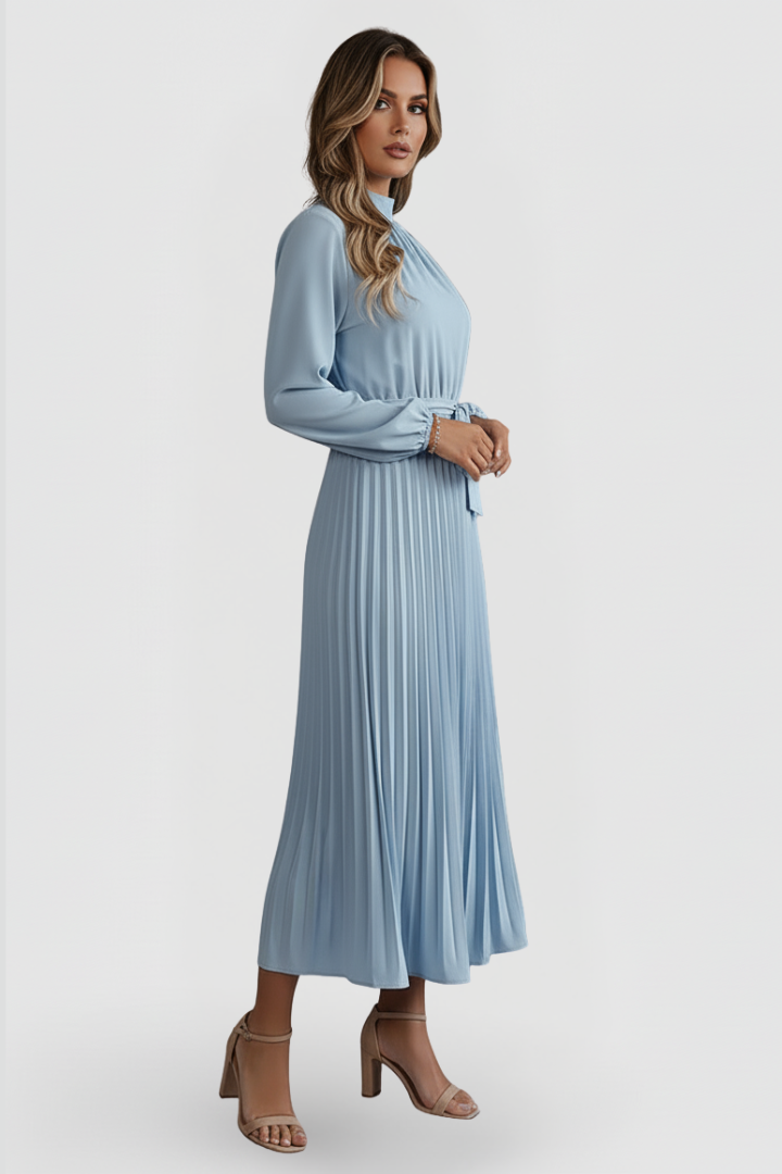 Linda | Elegant Mock Neck Pleated Midi Dress 2