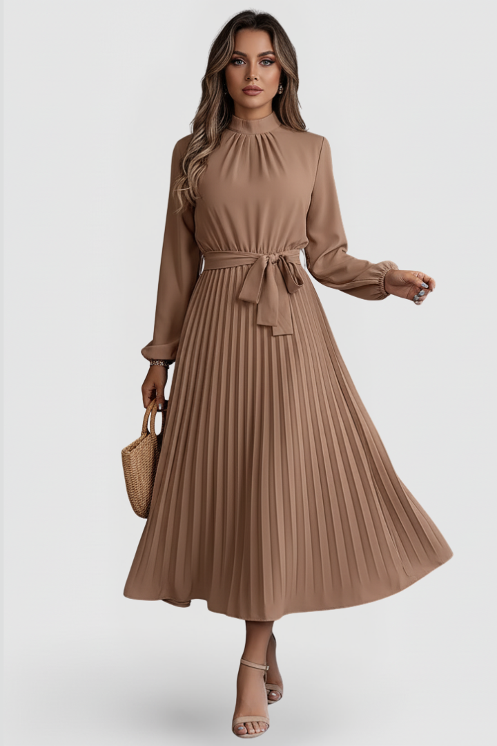 Linda | Elegant Mock Neck Pleated Midi Dress 8