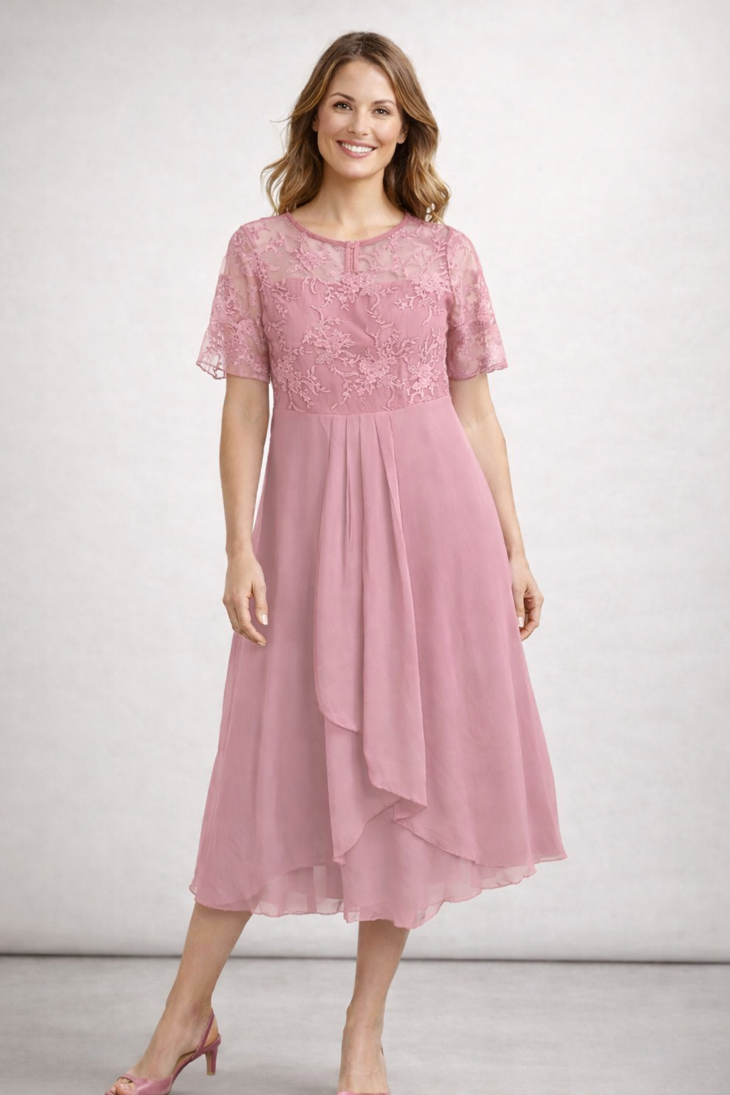 Liora | Women's Dress – Elegant Lace Top, Flared Skirt & Midi Length 0