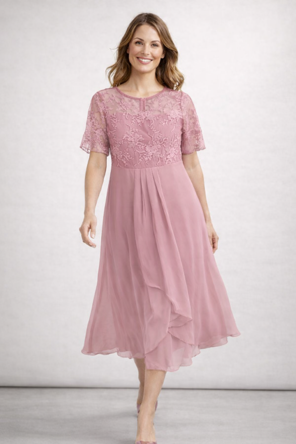 Liora | Women's Dress – Elegant Lace Top, Flared Skirt & Midi Length 1