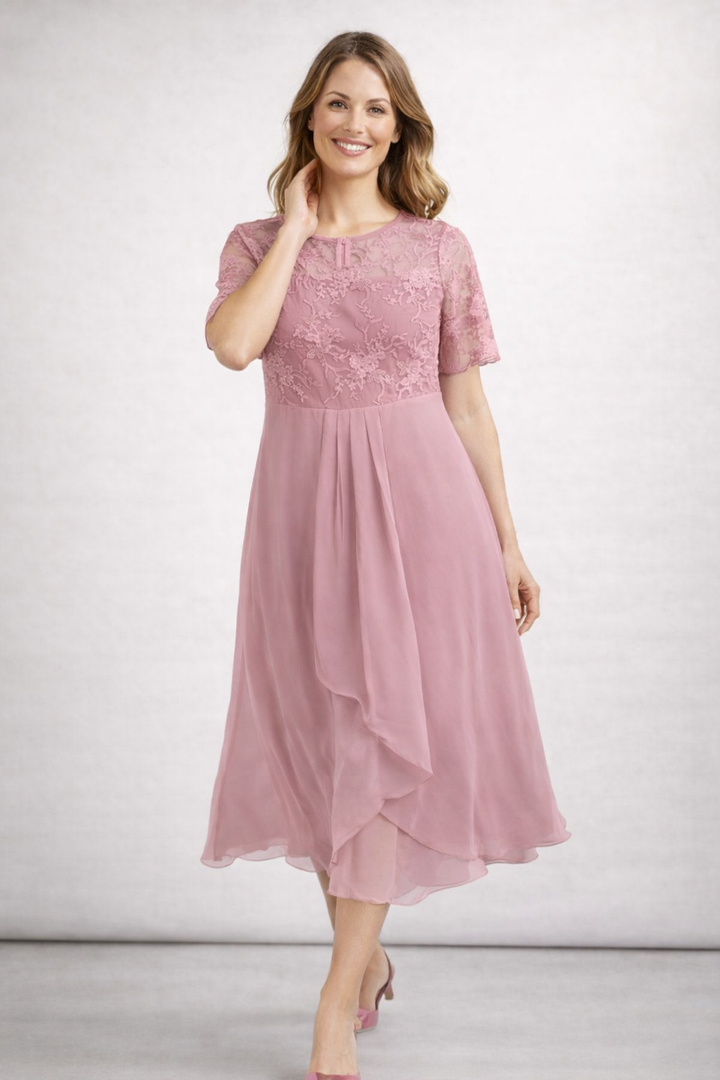 Liora | Women's Dress – Elegant Lace Top, Flared Skirt & Midi Length 2