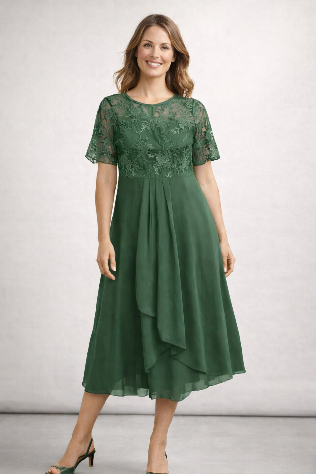 Liora | Women's Dress – Elegant Lace Top, Flared Skirt & Midi Length 4
