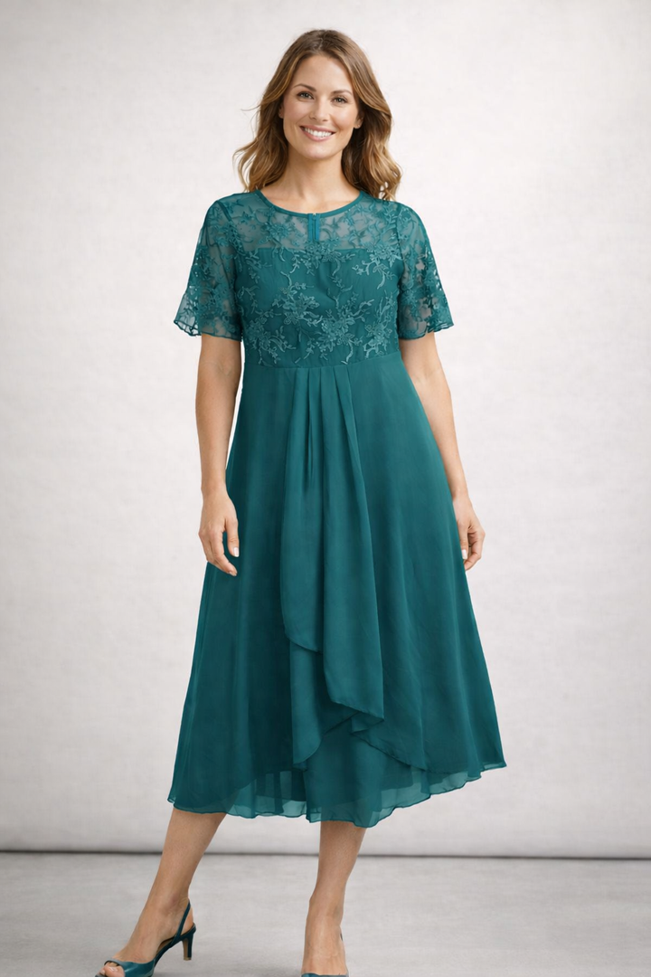 Liora | Women's Dress – Elegant Lace Top, Flared Skirt & Midi Length 7