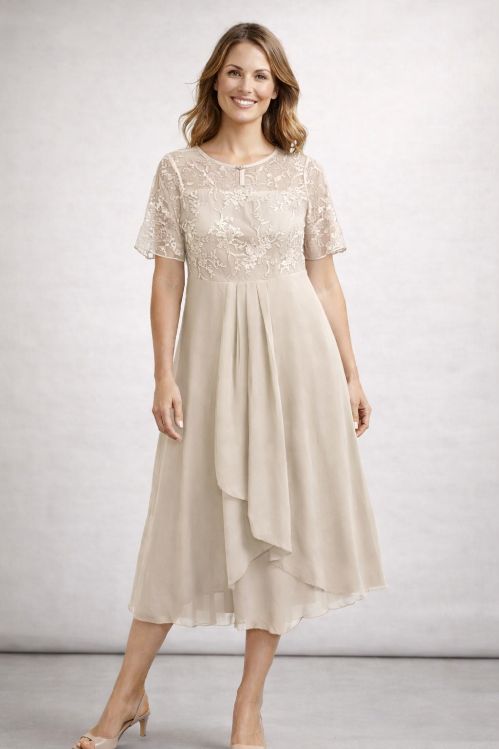 Liora | Women's Dress – Elegant Lace Top, Flared Skirt & Midi Length 9