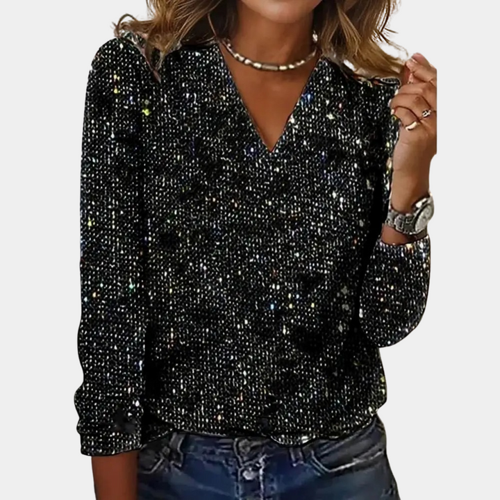 Lisa | Elegant and Sparkling V-Neck Glitter Top 0