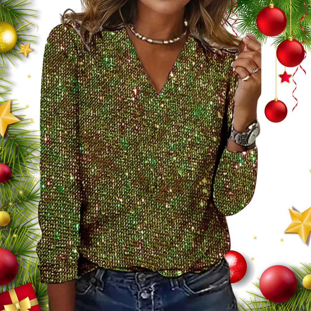 Lisa | Elegant and Sparkling V-Neck Glitter Top 1