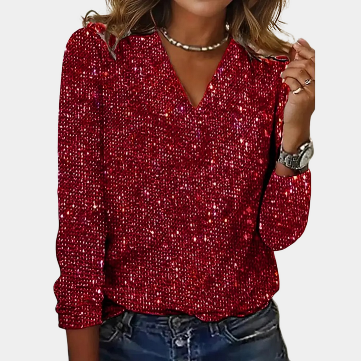 Lisa | Elegant and Sparkling V-Neck Glitter Top 5