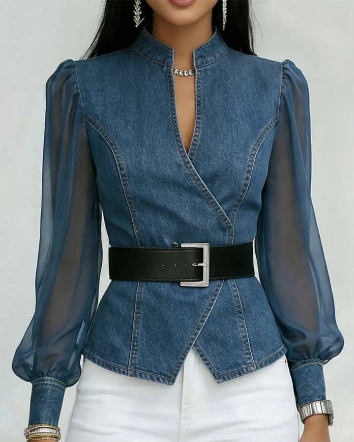 Livia | Elegant Wrap-Around Women's Top with Chiffon Sleeves 0
