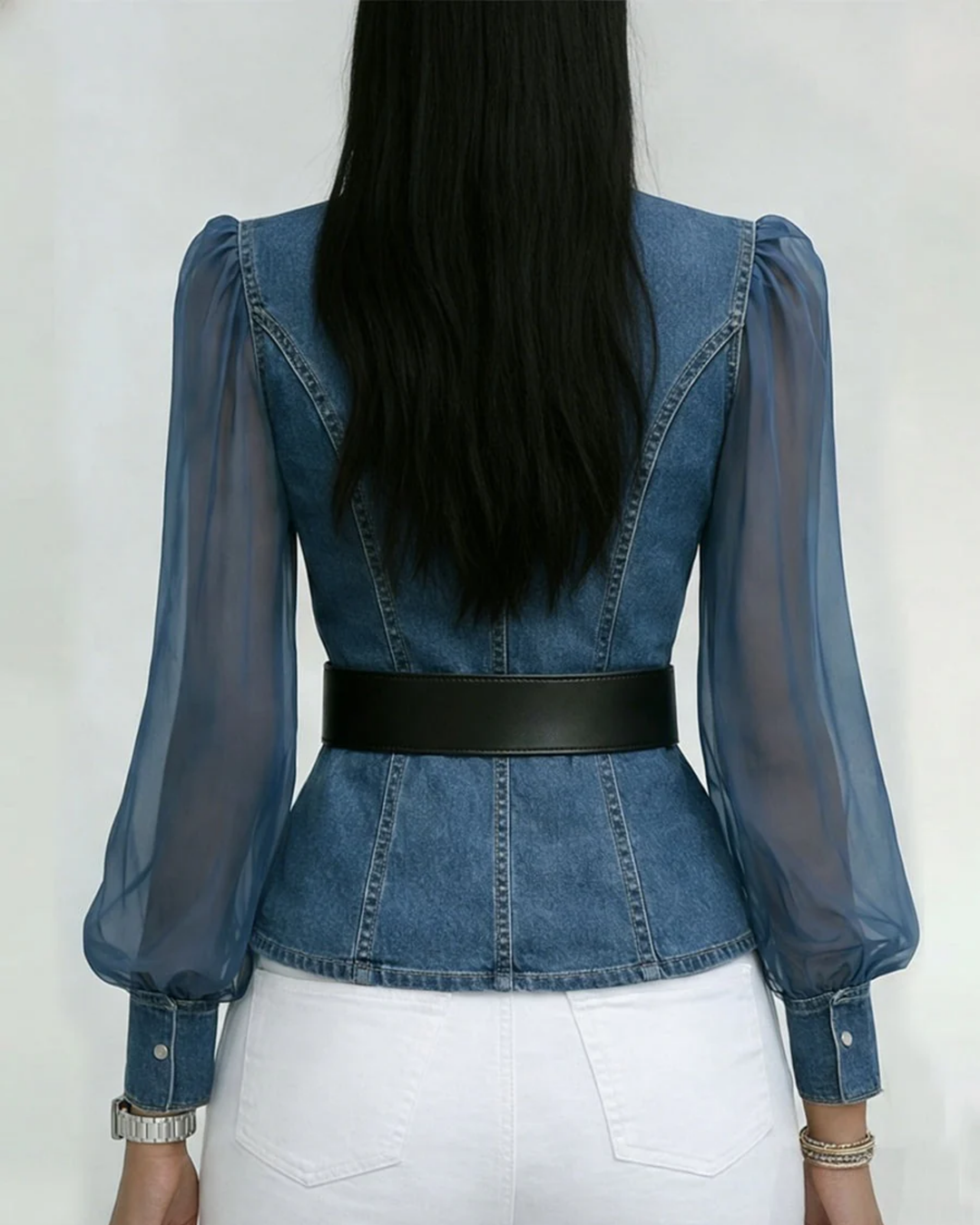 Livia | Elegant Wrap-Around Women's Top with Chiffon Sleeves 2