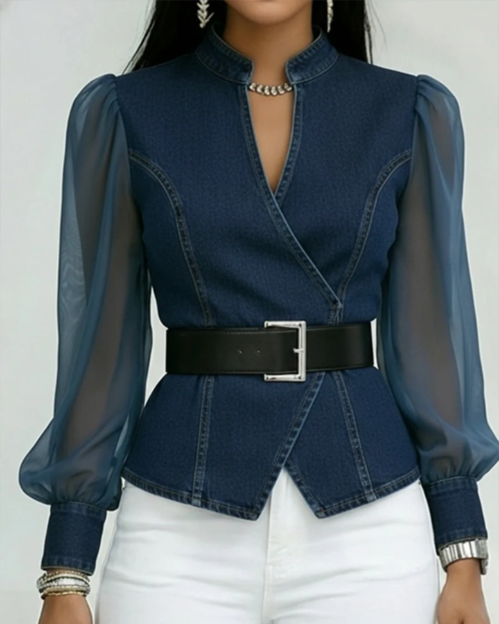 Livia | Elegant Wrap-Around Women's Top with Chiffon Sleeves 3