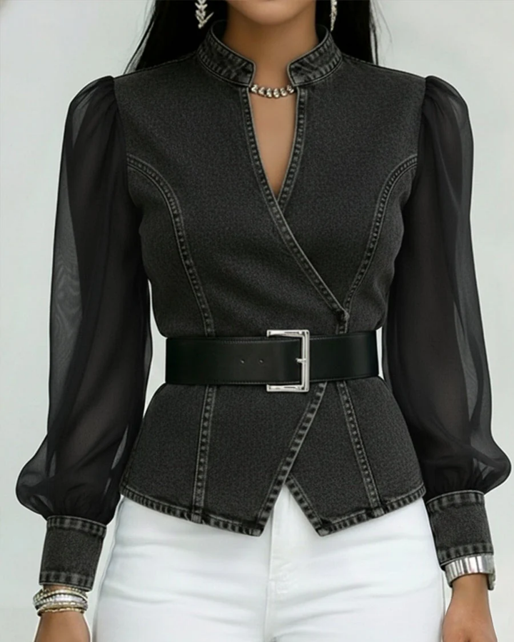 Livia | Elegant Wrap-Around Women's Top with Chiffon Sleeves 4