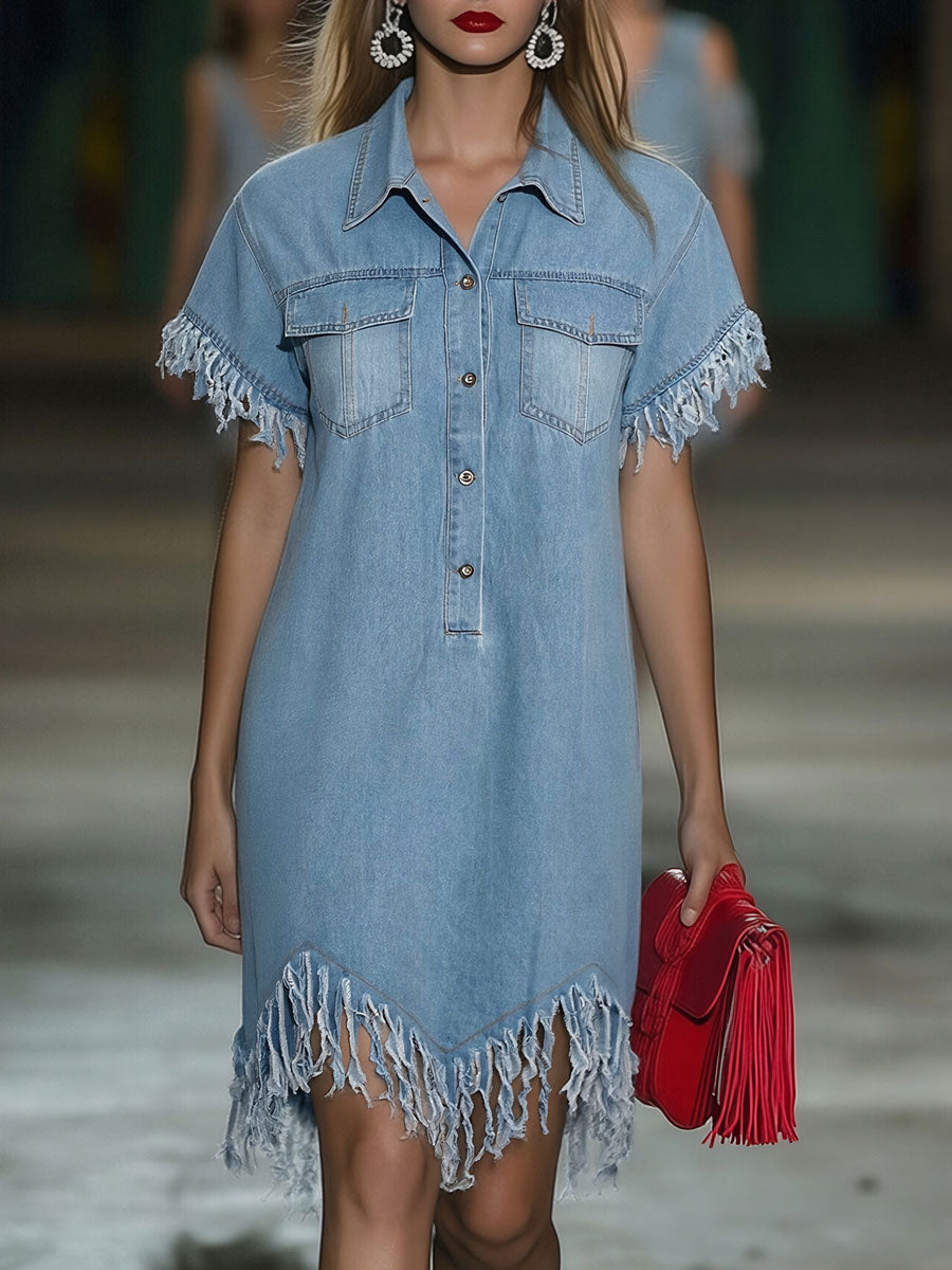 Lola | Tailored And Sophisticated Collared Fringe Mini Dress 0