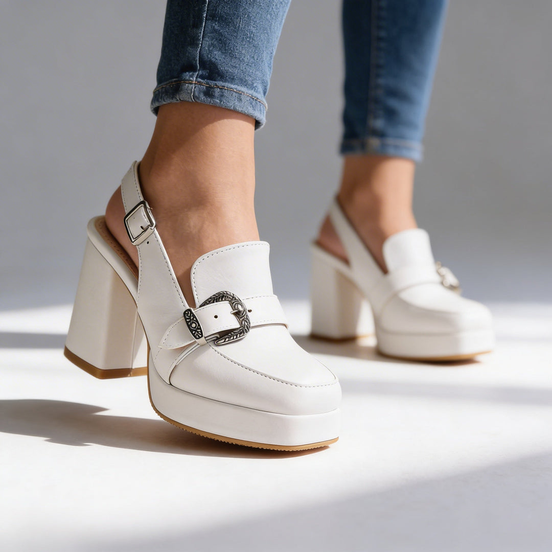Lourdes | Women's Platform Loafers Slingback Block Heel Chic Casual 0