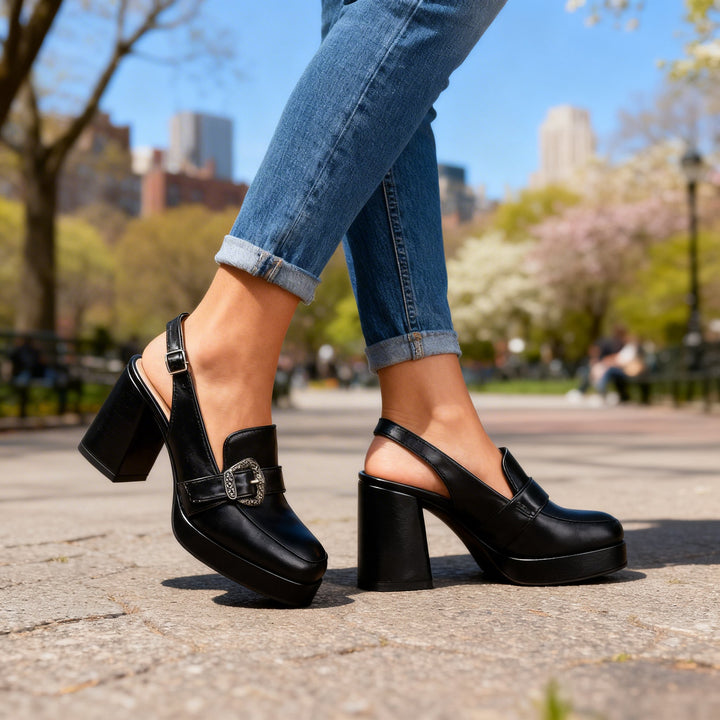 Lourdes | Women's Platform Loafers Slingback Block Heel Chic Casual 3