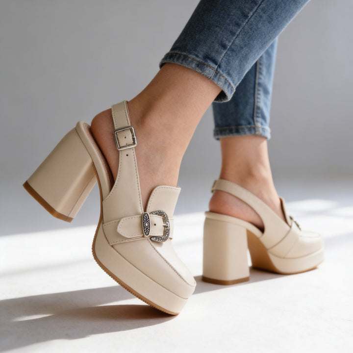 Lourdes | Women's Platform Loafers Slingback Block Heel Chic Casual 4