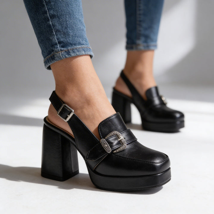 Lourdes | Women's Platform Loafers Slingback Block Heel Chic Casual 5