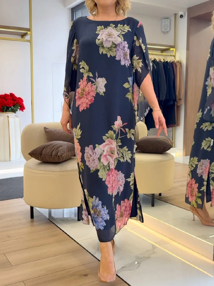 Luna Belle | Elegant Floral Print Plus Size Maxi Dress 0
