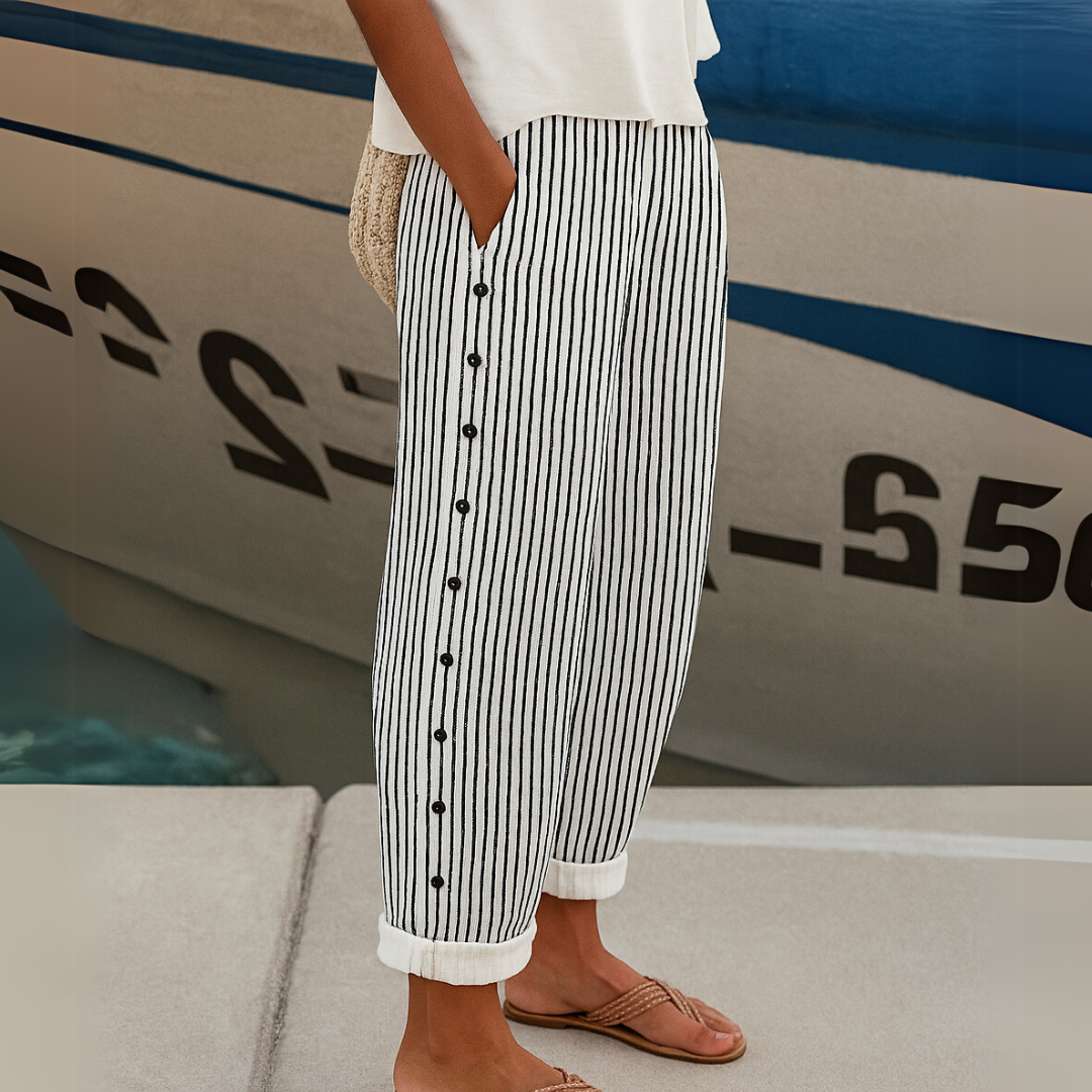 Luna Chic | Elegant High-Waisted Striped Button Pants 0
