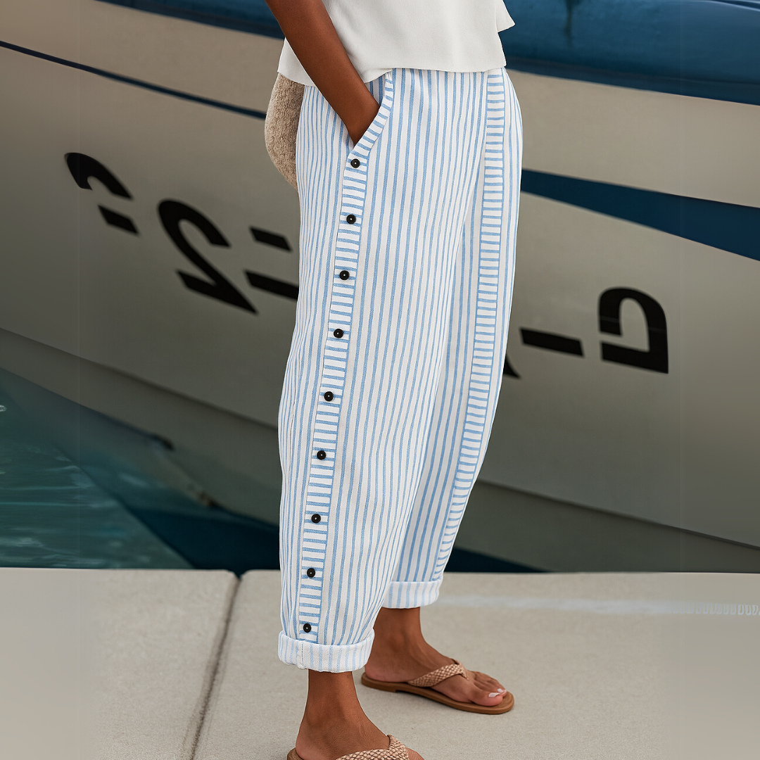 Luna Chic | Elegant High-Waisted Striped Button Pants 1