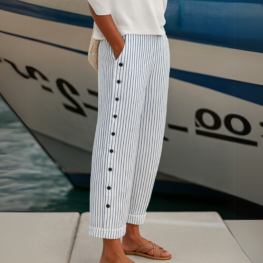 Luna Chic | Elegant High-Waisted Striped Button Pants 3