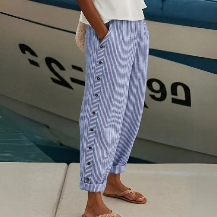 Luna Chic | Elegant High-Waisted Striped Button Pants 4