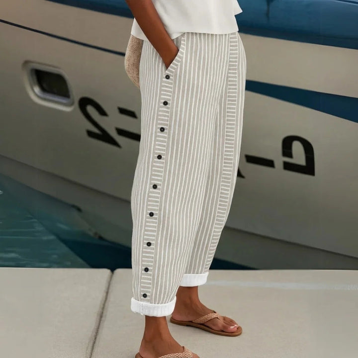 Luna Chic | Elegant High-Waisted Striped Button Pants 6