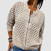 Emma | Cardigan con zip in maglia traforata, leggero e versatile