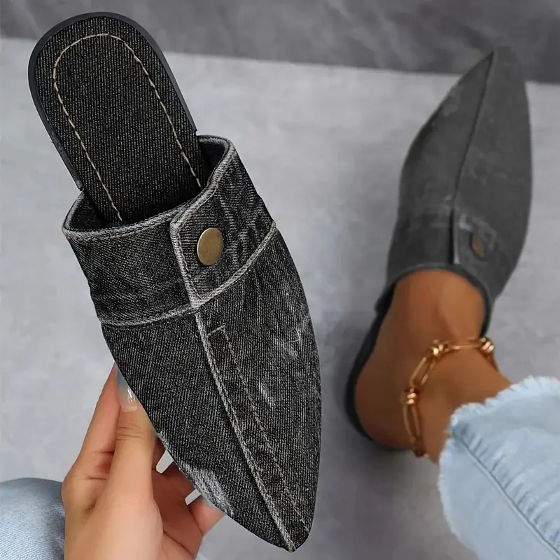 Luna | Chic Pointed Toe Denim Mule Flats 1
