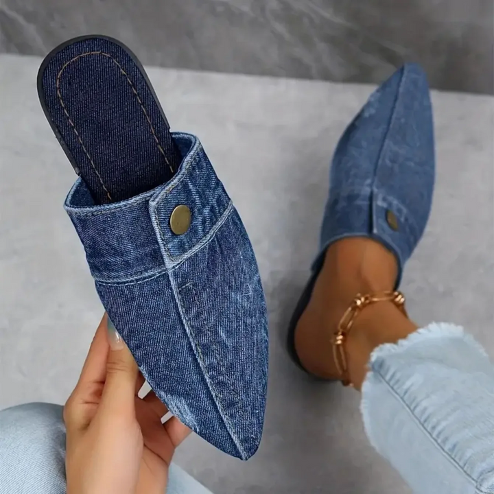 Luna | Chic Pointed Toe Denim Mule Flats 2