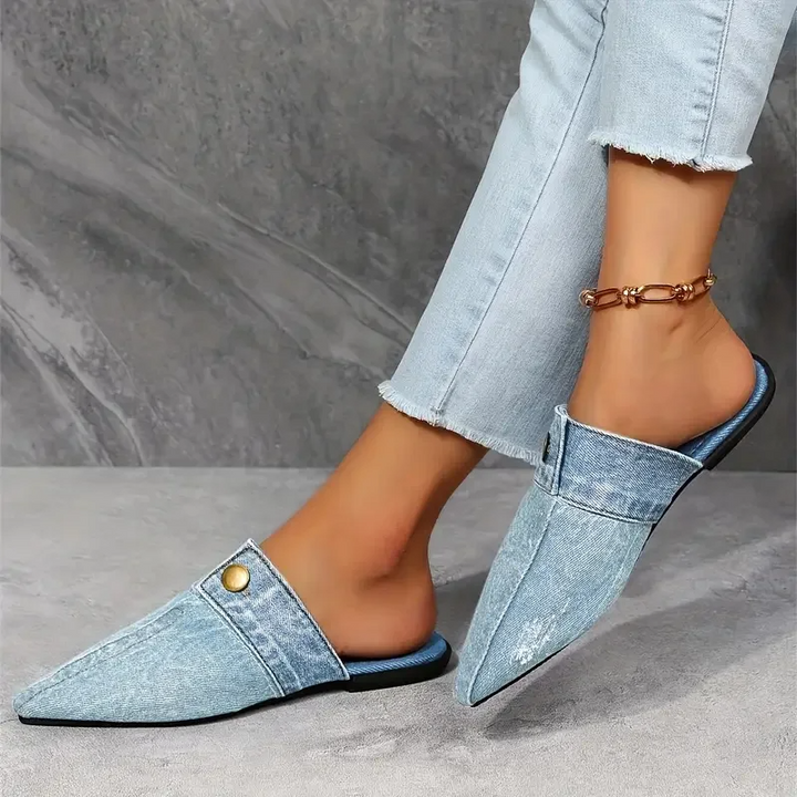 Luna | Chic Pointed Toe Denim Mule Flats 3