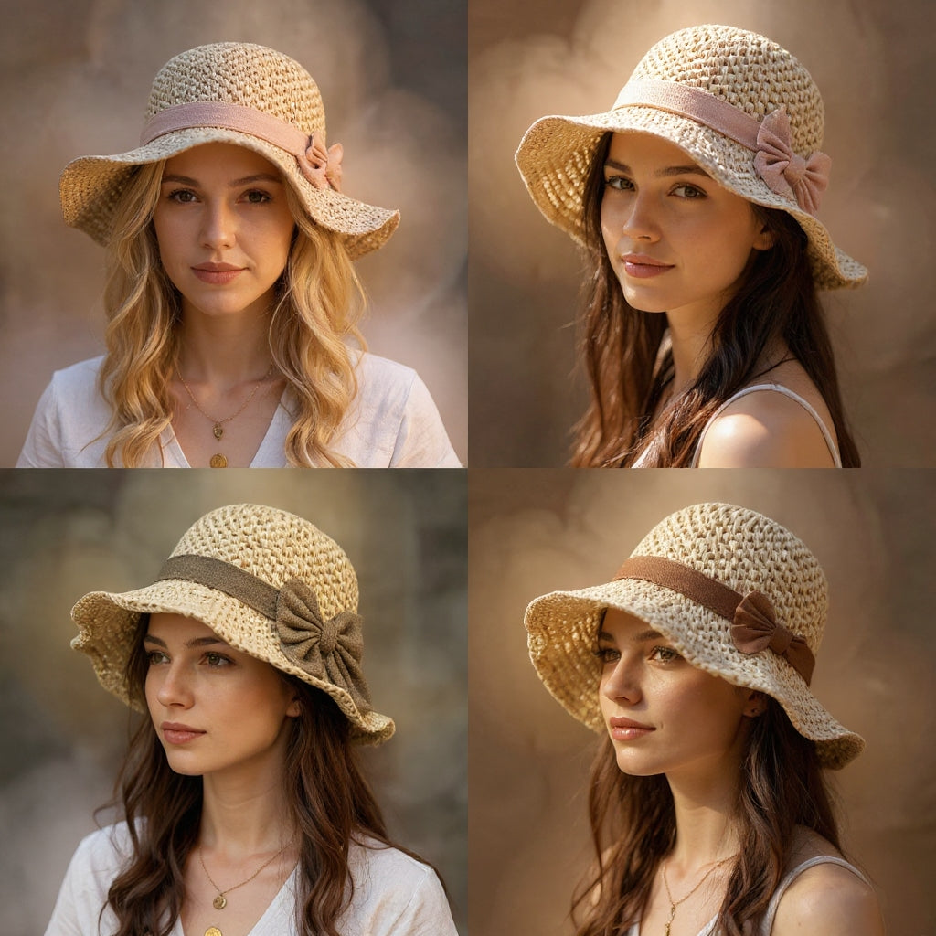 Luna | Elegant Handcrafted Sun Hat with Vintage Bow 1