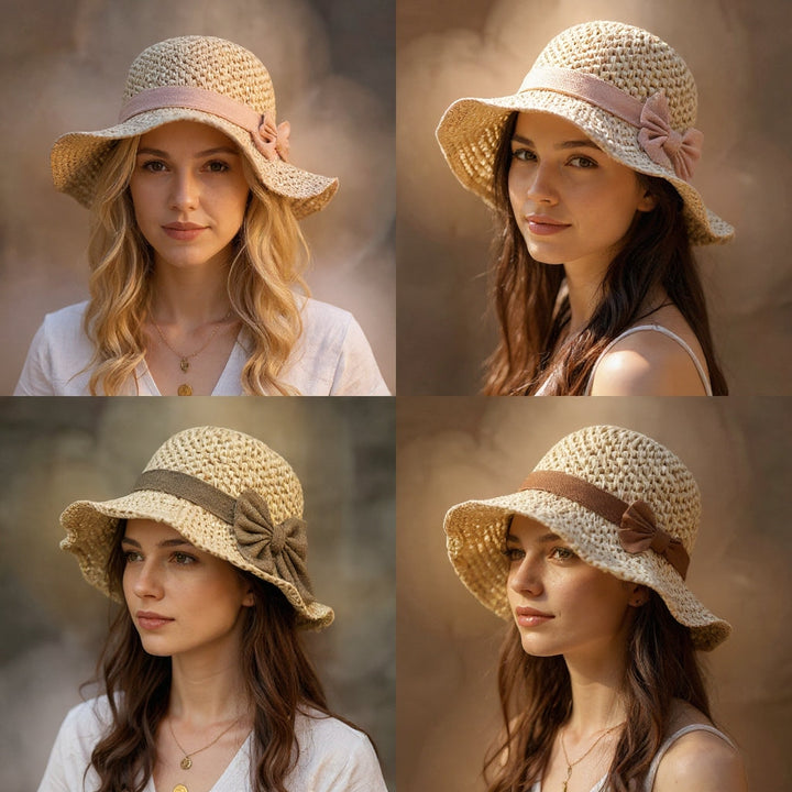 Luna | Elegant Handcrafted Sun Hat with Vintage Bow 1
