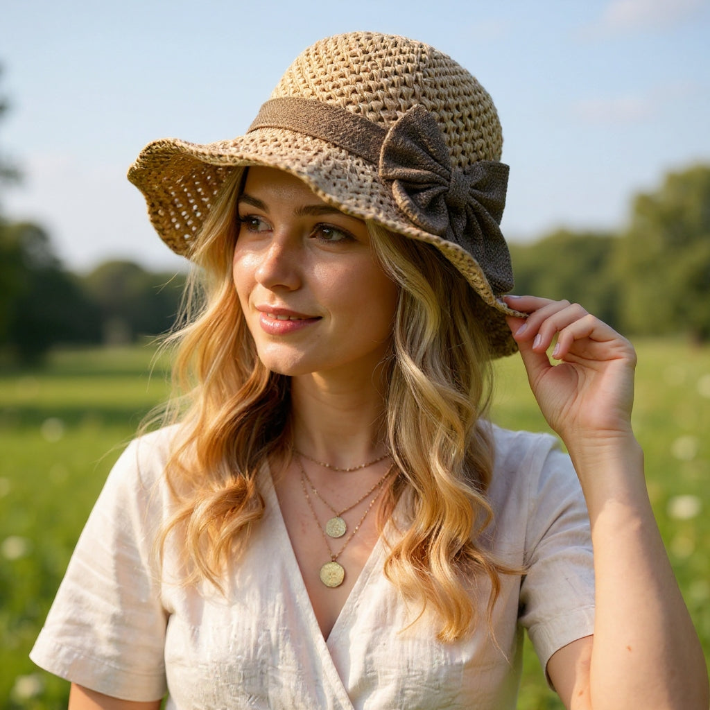 Luna | Elegant Handcrafted Sun Hat with Vintage Bow 2