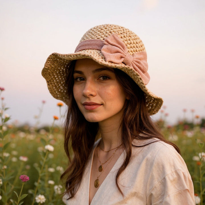 Luna | Elegant Handcrafted Sun Hat with Vintage Bow 3