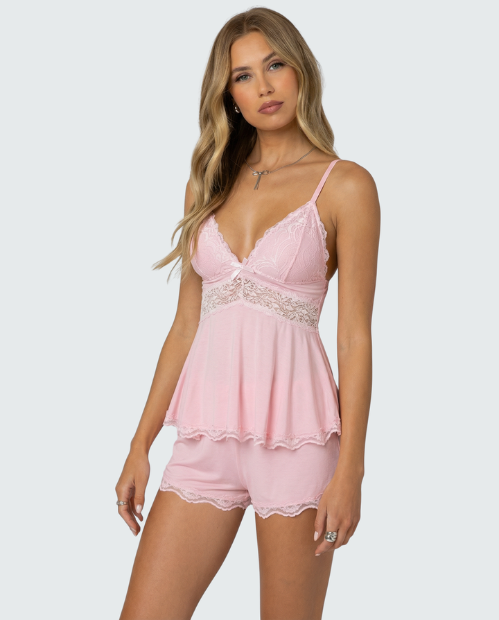 Luna | Elegant Lace Trim Women's Cami Set 1
