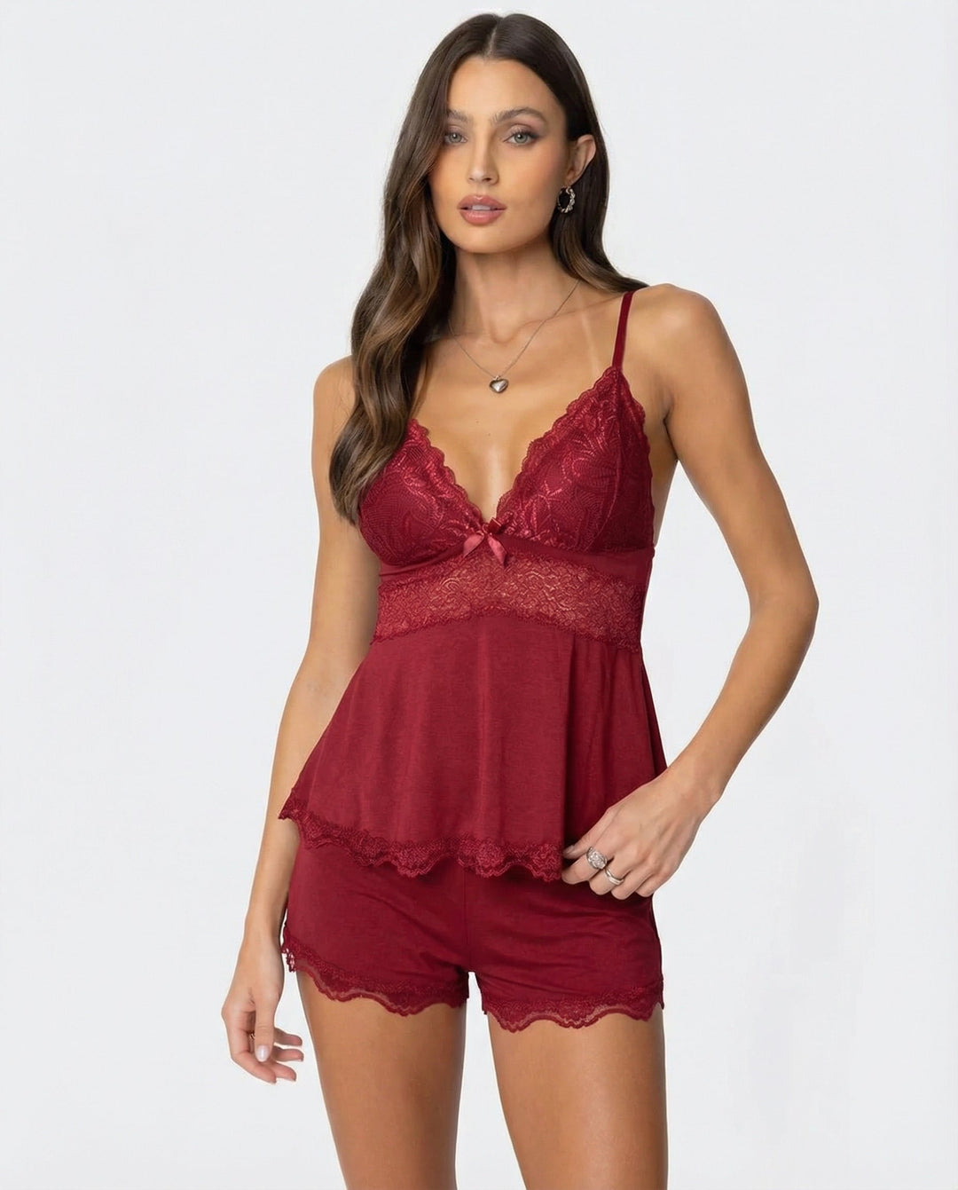 Luna | Elegant Lace Trim Women's Cami Set 4