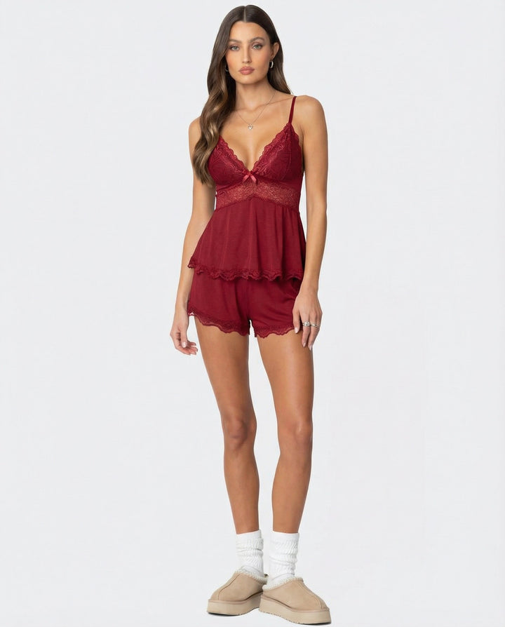 Luna | Elegant Lace Trim Women's Cami Set 7
