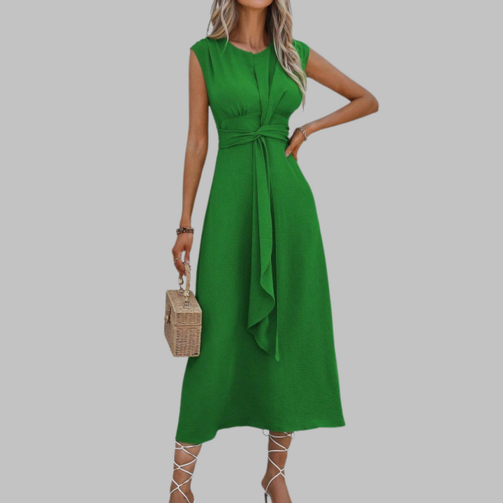 Lyra | Belted Sleeveless Midi Dress 0