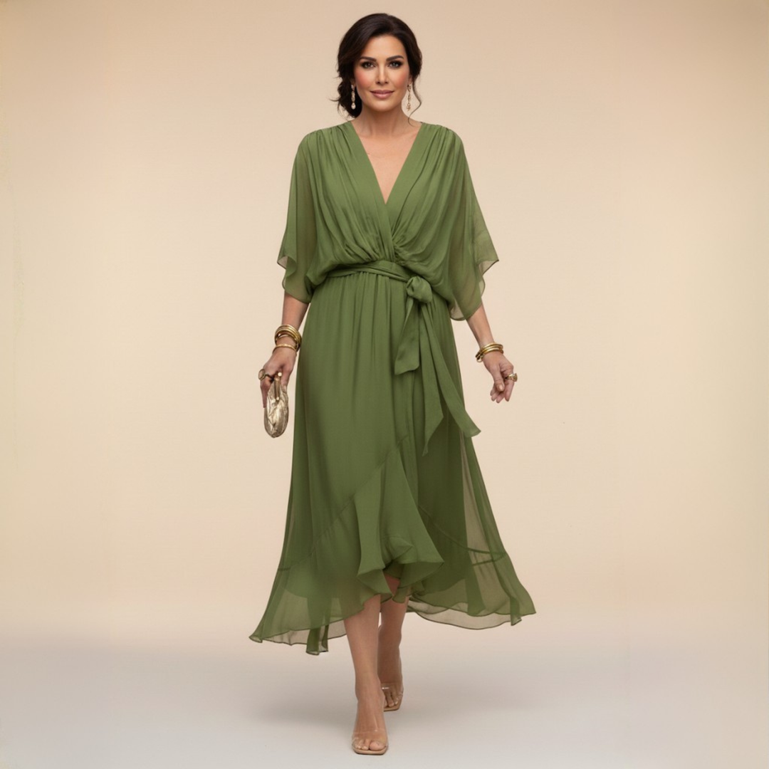 Margaret | Flattering V-Neck Wrap Midi Dress 0