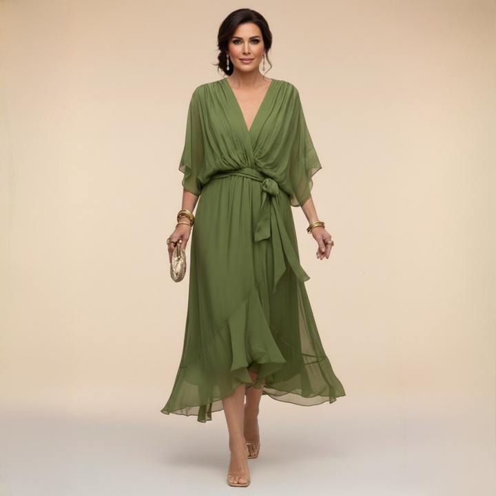 Margaret | Flattering V-Neck Wrap Midi Dress 0