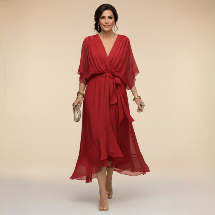Margaret | Flattering V-Neck Wrap Midi Dress 11