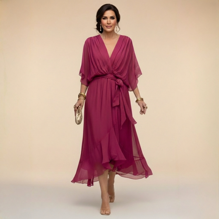 Margaret | Flattering V-Neck Wrap Midi Dress 6