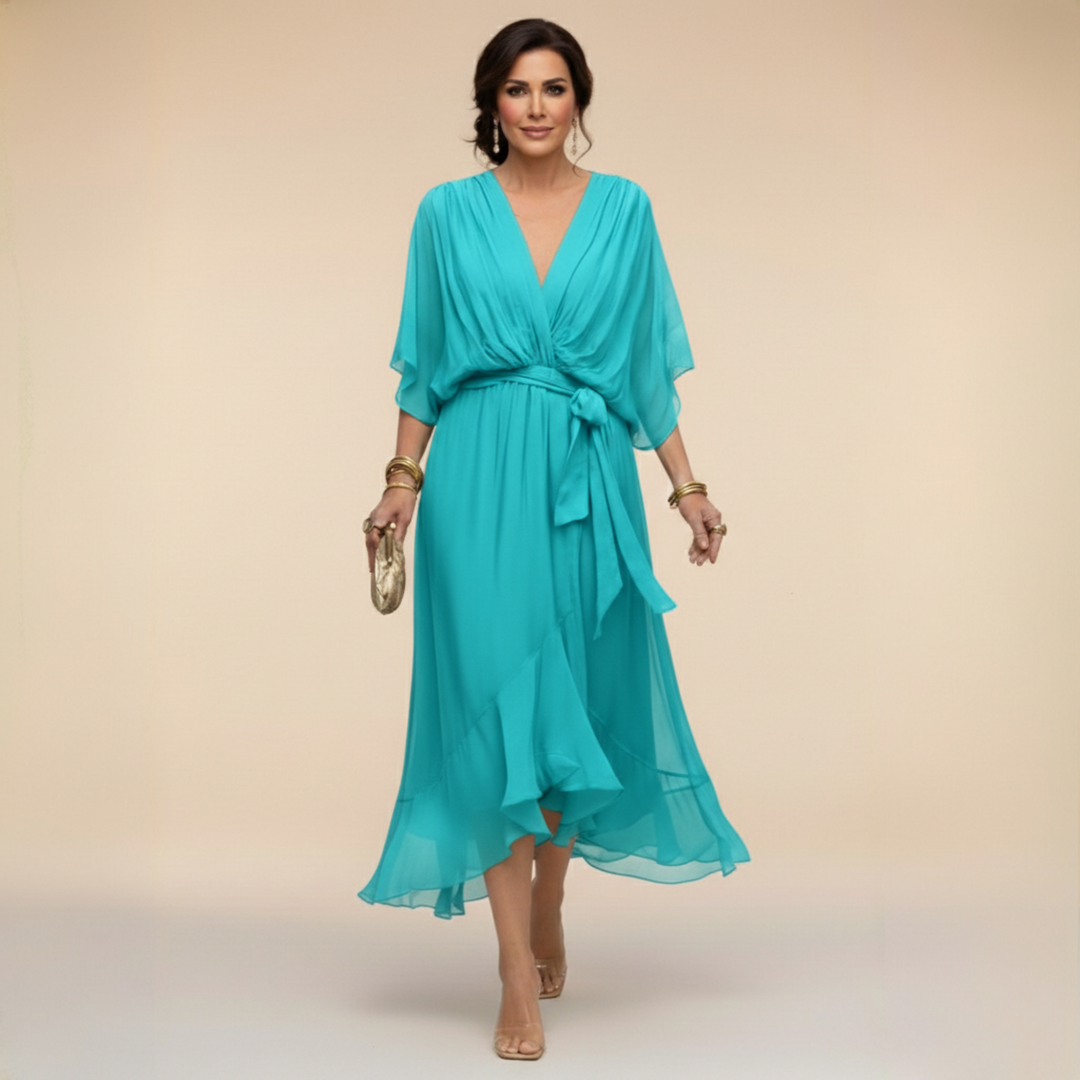Margaret | Flattering V-Neck Wrap Midi Dress 7