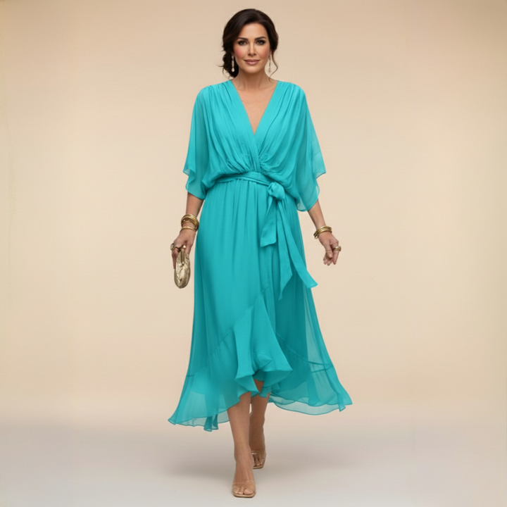 Margaret | Flattering V-Neck Wrap Midi Dress 7